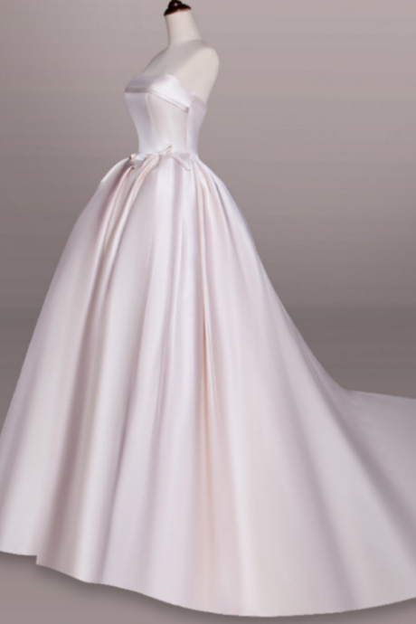 Wedding Dresses, Satin Tube Top Trailing Wedding Dress Temperament And Elegant Wedding Dress Small Bow Makes The Tail Thin