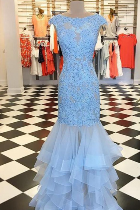 Long Prom Dresses with Appliques and Beading,Party Dress,Evening Dresses