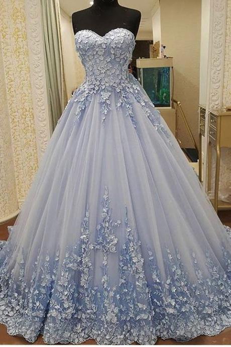Elegant Tulle Evening Dress, Sexy Ball Gown Appliques Prom Dresses, Formal Evening Gown