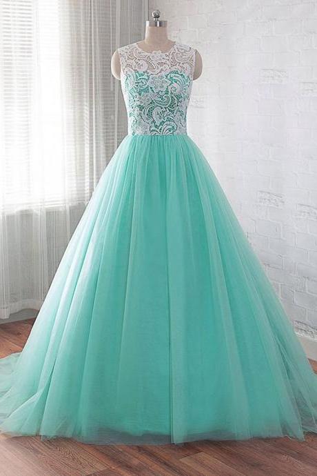 Green Prom Dress With Lace Top And A Line Skirt For Teens
