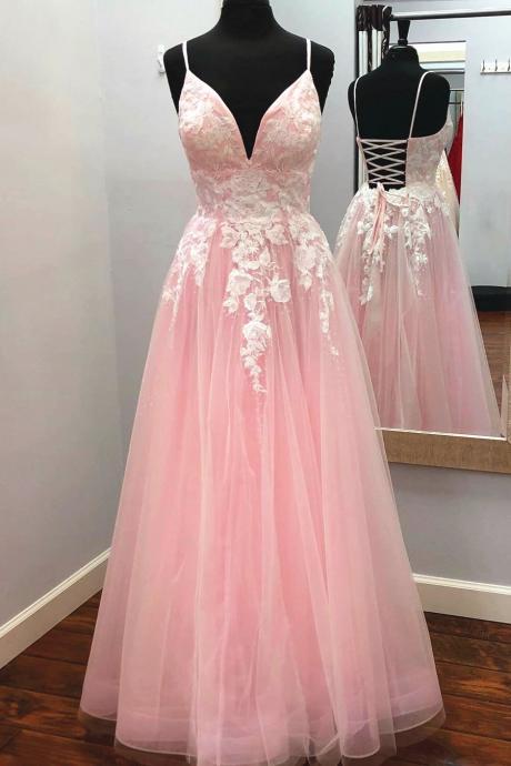 Pink Prom Dress Lace Up Back, Evening Dress, Formal Dress, Graduation School Party Gown,