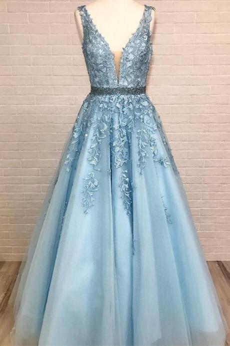 Long Prom Dresses with Appliques and Beading,Party Dress, Dance Dress