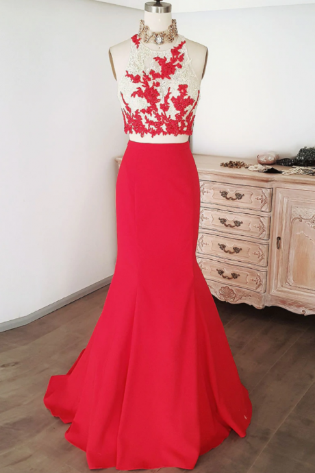 Prom Dresses, Two Pieces Lace Long Prom Dress Evening Dress