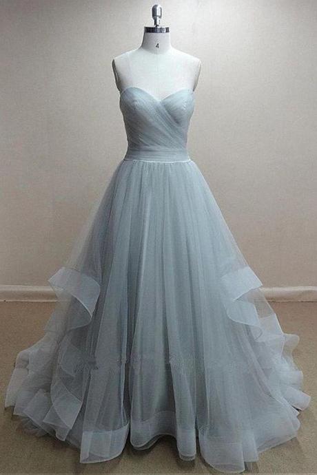 Fashion Simple Sweetheart Prom Dresses A-line Full Length Tulle Evening Dress