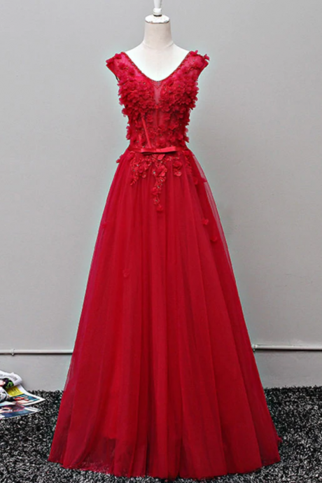 Prom Dresses, Custom Made V Neck Tulle Long Prom Dress, Evening Dress