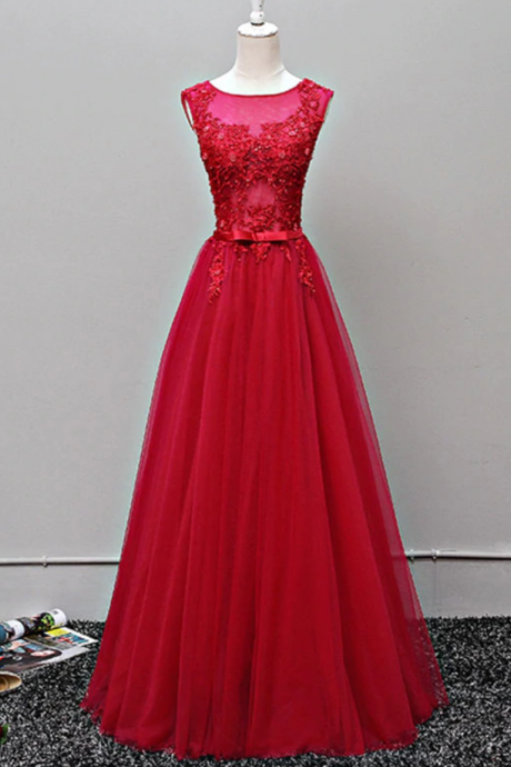 Prom Dresses, Custom made round neck tulle long prom dress, evening dress