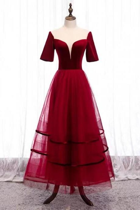 V-neck Prom Dress, Red Daily Dress, Temperament Birthday Party Dress,custom Made