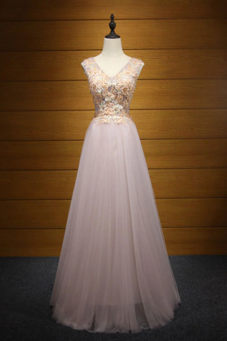 Prom Dresses,elegant V Neck Tulle Lace Long Prom Dress, Evening Dresses