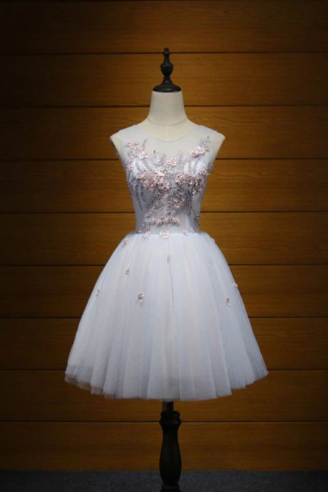 Homecoming Dresses,cute tulle lace applique short prom dress, cute evening dress