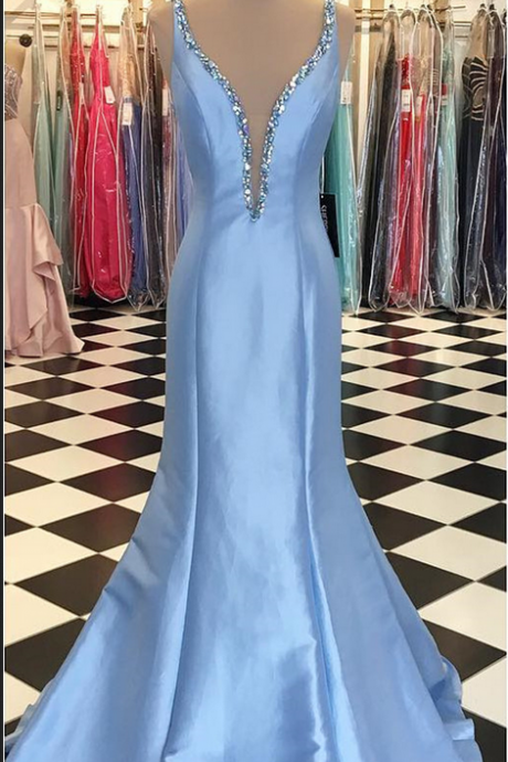 Prom Dress,Mermaid Prom Dress,Light Blue Prom Dresses,Long Elegant Prom Dress,Satin Prom Dresses,Prom Dresses,Prom Dresses,Sexy Evening Dresses