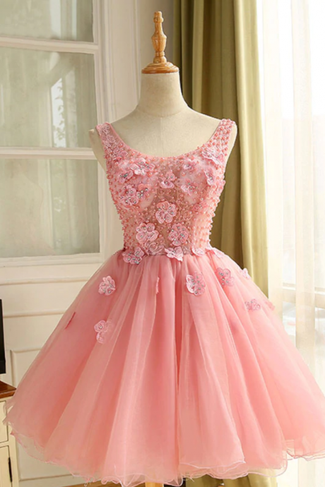 Homecoming Dresses,cute A Line Tulle Pearl Short Prom Dress, Homecoming Dress
