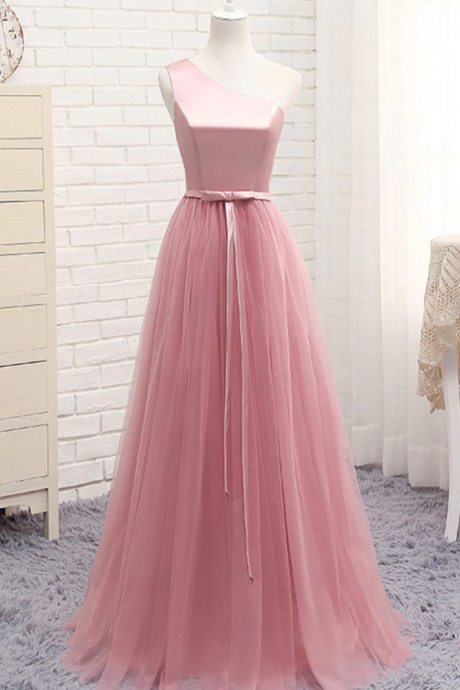 Prom Dresses,a Line Tulle One Shoulder Long Prom Dress, Evening Dress