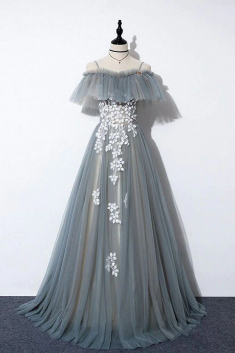  Prom Dresses,A line tulle lace long prom dress, evening dress