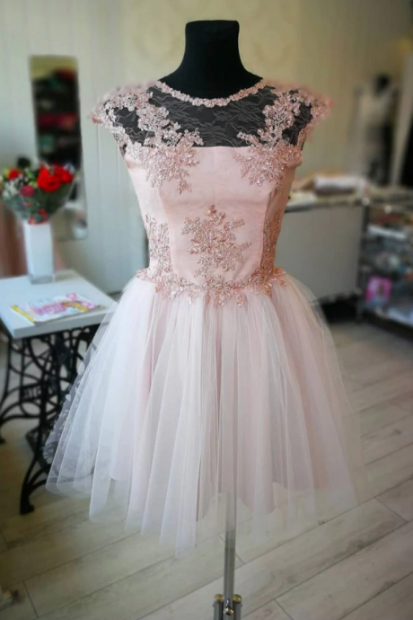 Homecoming Dresses,tulle lace short prom dress, homecoming dress 