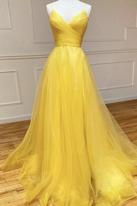 Prom Dresses A-line/princess Tulle Ruched V-neck Sleeveless Dresses