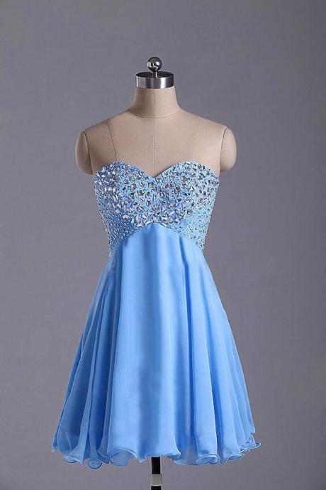Cute Light Blue Short Beadings Prom Dresses, Homecoming Dresses, Beadings Prom Dresses, Graduation Dresses