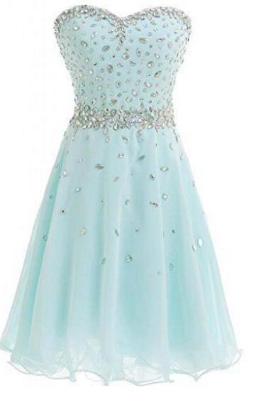 Lovely Short Blue Chiffon Beaded Homecoming Dresses, Short Prom Dresses, Party Dresses