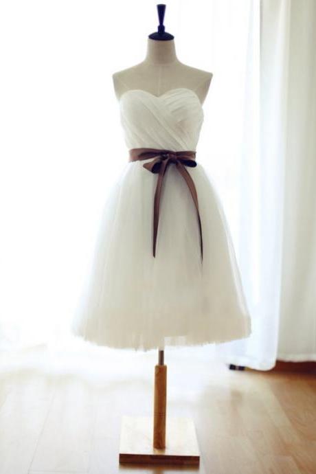 Lovely Short White Tulle Handmade Party Dresses, Short Party Dresses, Homecoming Dresses, Bridesmaid Dresses