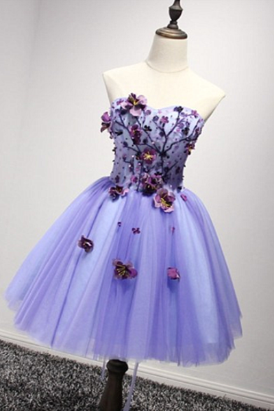Lovely Purple Sweetheart Flowers Homecoming Dress, Chic Short Prom Dress