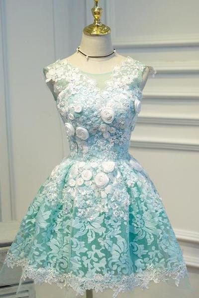Lovely Lace With Floral Party Dress, Cute Short Prom Dress