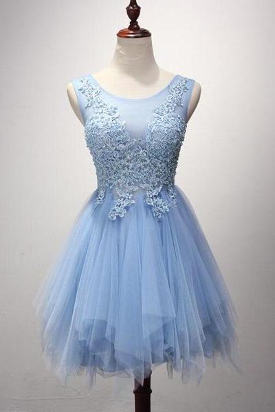 Cute Scoop Neck Tulle With Pearl Detailing Short/mini Graduation Dresses, Homecoming Dress