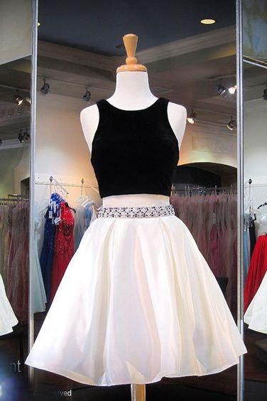 Black Top White Skirt Short 2 Pieces Homecoming Dress, Graduation Dress