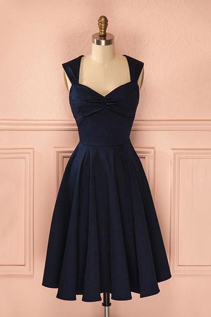 Cute A Line Cap Sleeve Short Prom Dress,dark Navy Homecoming Dresses
