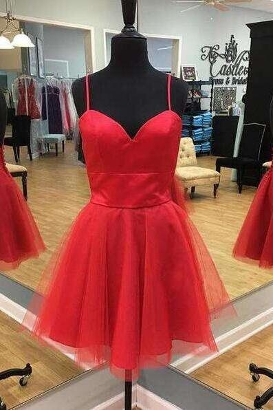 Sweetheart Red Short Prom Dress,red Homecoming Dress,short Party Dress With Spaghetti Straps