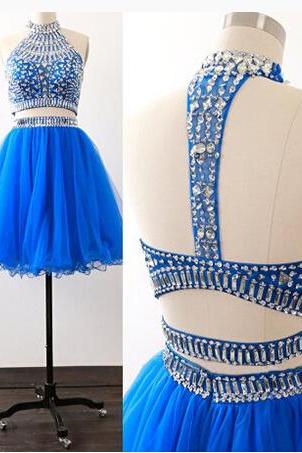 Charming Prom Dress,blue Two Piece Homecoming Dress,tulle Homecoming Dress