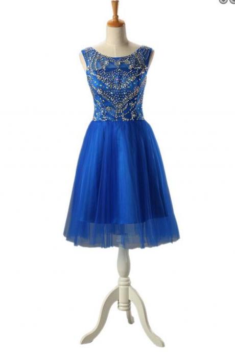Homecoming Dress,homecoming Dresses,beading Prom Gown,blue Prom Dress