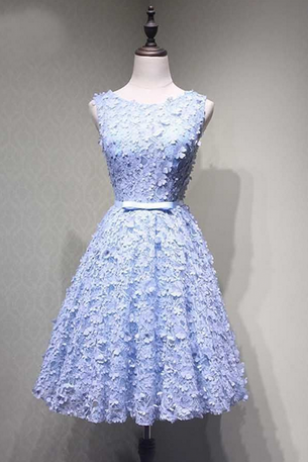 Elegant Short Homecoming Dress, Blue Prom Dress, Appliques Prom Gowns