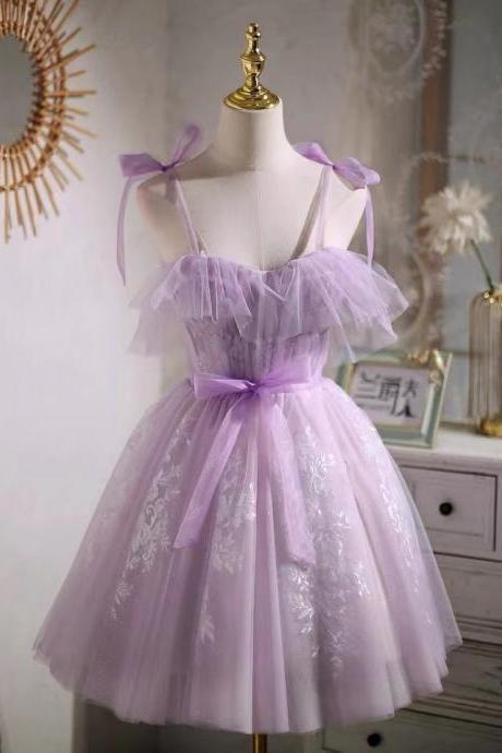 Spaghetti Strap Homecoming Dress,purple Party Dress,dream Birthday Dress,fairy Graduation Dress