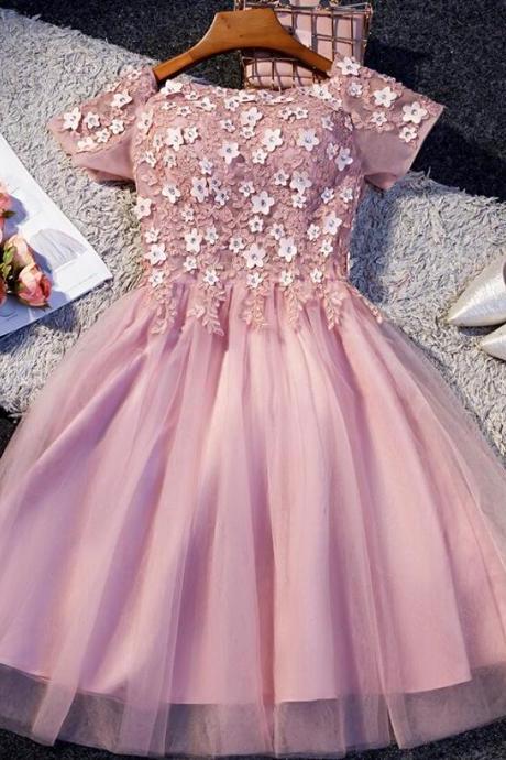 Cute Pink Tulle Short Homecoming Dress, Tulle Party Dress ,bateau Formal Dress