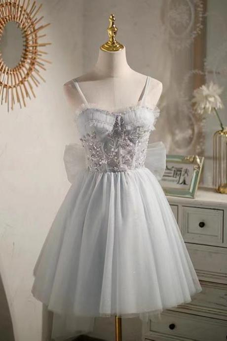 Grey Dream Dress ,cute Graduation Dress, Fairy Homceoming Dress With Bow, Princess Dress