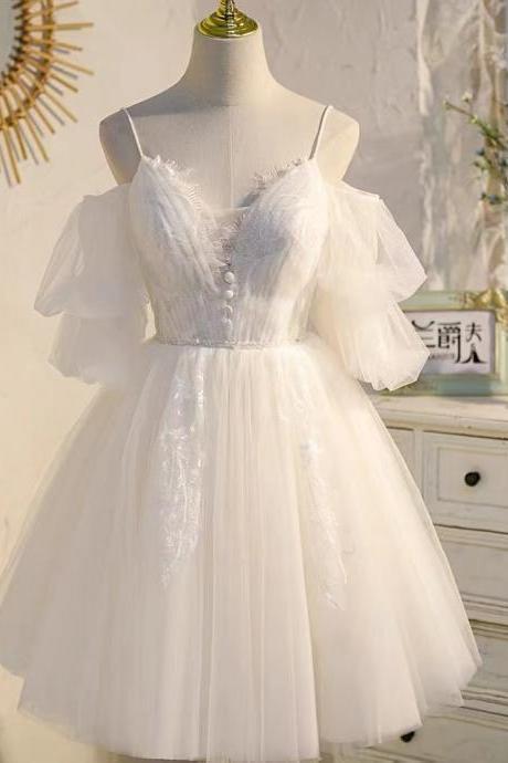 White Party Dress, Spaghetti Strap Homecoming Dress,fairy Birthday Dress