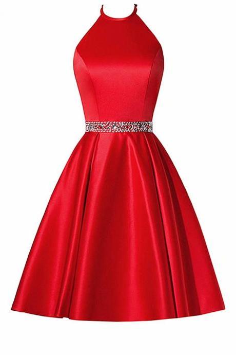 Fashion Red Short Homecoming Dress, Halter Neck Beading Evening Cocktail Gown, Bridesmaid Formal Dresses