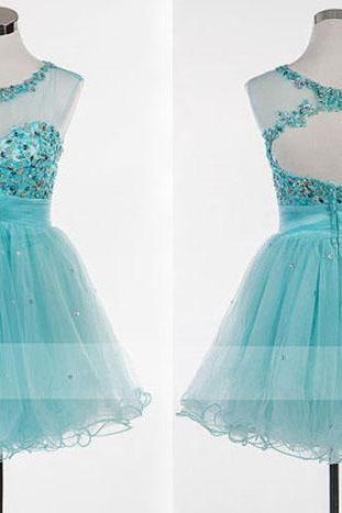 short blue prom dress, lovely open back prom dress