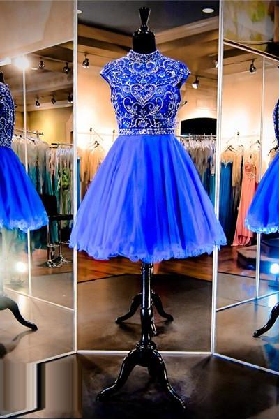 Royal Blue Prom Dress,sweetheart Short Prom Dress, High Neck Homecoming Dresss