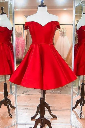 Red Satin Short Homecoming Dress, Sweet Junior Party Gowns , Short Bridesmaid Dress, Short Cocktail Gowns