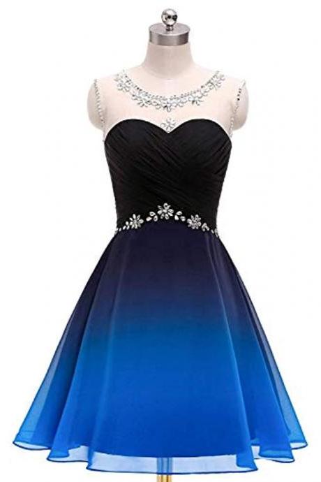 Sexy Scoop Neck Beaded Gradient Homecoming Dress, Short Pageant Party Gowns , Short Beaded Graduation Dress