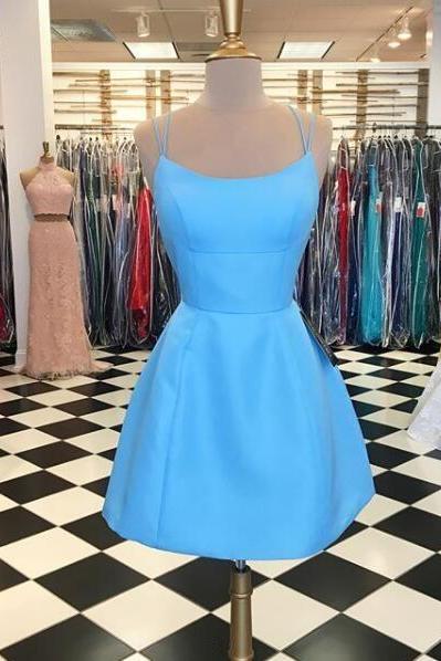 Sexy Backless Short Homecoming Dress, Short Cocktail Party Dress, Blue Graduation Gowns