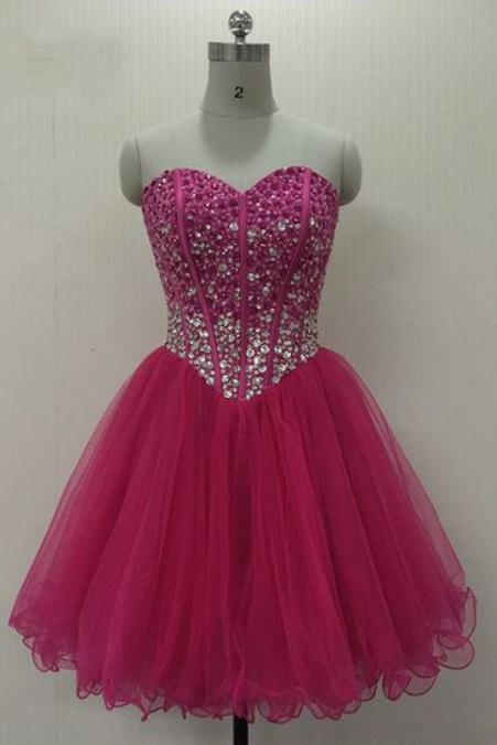 Sweet Prom Dress, A Line Beaded Tulle Short Homecoming Party Dress , Wedding Party Gowns