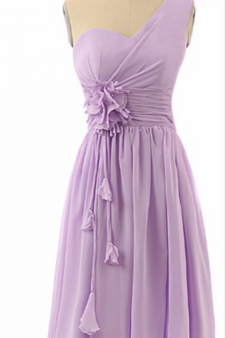 Sexy Lavender Chiffon Ruffle Homecoming Dress, Flowers Women Party Gowns ,knee-length Bridesmaid Dress
