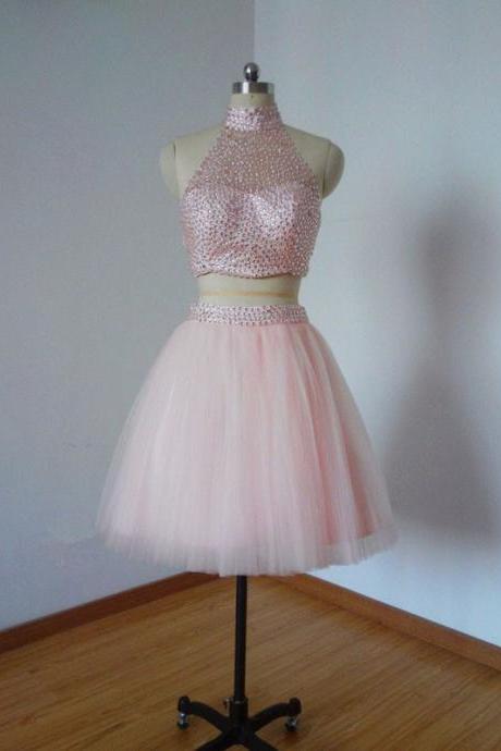 2 Piece Prom Dress,pink Prom Dress, Graduation Dresses,sexy Cocktail Dresses,formal Gowns