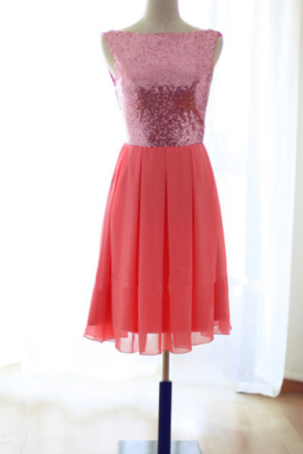 Sleeveless Sequin Short Chiffon Homecoming Dress, Prom Dress, Party Dress