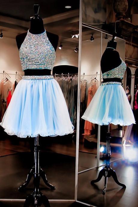 Two Pieces Baby Blue Homecoming Dress,graduation Dress,party Dress,short Homecoming Dress,short Prom Dress