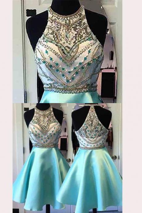 Beading Homecoming Dresses, A Line Prom Dress, Short Prom Dress, Fashion Satin Homecoming Dress, Sexy Party Dress, Sleeveless Party Gown