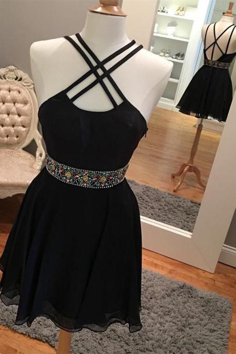 A-line Sleeveless Spaghetti Strap Homecoming Dresses,little Black Dresses