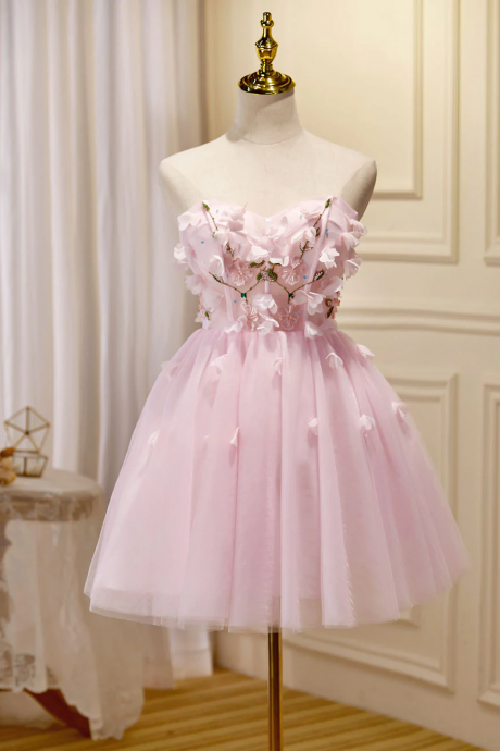 Mini/short Pink Prom Dress, Cute Pink Homecoming Dresses With Beading Applique