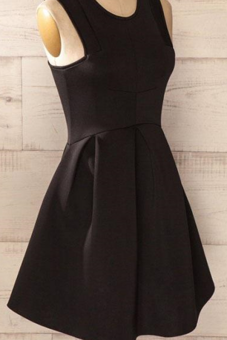Black Satin Short Homecoming Dress, Black Sleeveless Mini Prom Dresses